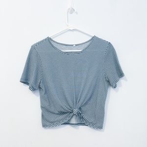 PacSun Cropped Tee, Tie Front - Light Blue Stripes